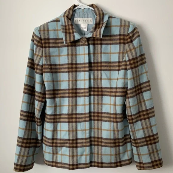 Vintage Doncaster Wool Angora Blend Blue and Brown Plaid Jacket - Picture 9 of 15